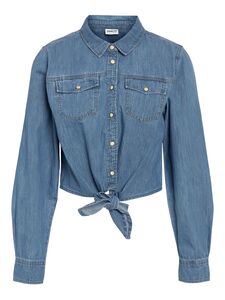 Modische Jeansbluse Unifarben Knopfverschluss Kentkragen