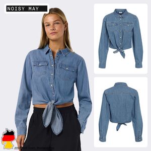 Modische Jeansbluse Unifarben Knopfverschluss Kentkragen