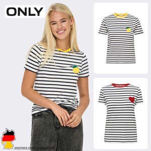 Gestreiftes T-Shirt mit Herzmotiv und Rundhalsausschnitt