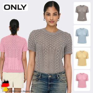 Kurzarm Strickpullover H�kelmuster Rundhals Unifarben