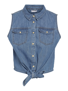 �rmellose Bluse Kentkragen Unifarben Knopfverschluss