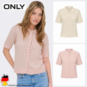 Kurzarm Cardigan Einfarbig Strickstruktur Polokragen