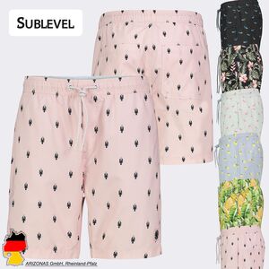 L�ssige Badeshorts Tropisches Blattmuster Kordelzug