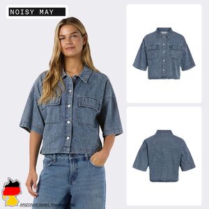 Halbarm Jeanshemd Locker Geschnitten Knopfleiste Casual