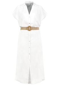 Kurzarm Kleid G�rtel Knopfleiste V-Ausschnitt Einfarbig