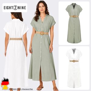 Kurzarm Kleid G�rtel Knopfleiste V-Ausschnitt Einfarbig