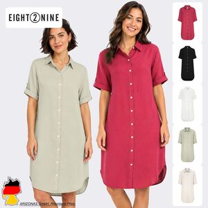 Kurzarmkleid Krempel�rmel Einfarbig Knopfleiste Modern