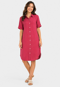 Kurzarmkleid Krempel�rmel Einfarbig Knopfleiste Modern
