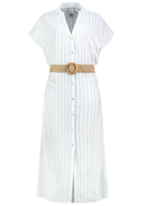 Gestreiftes Maxikleid G�rtel Knopfleiste V-Ausschnitt