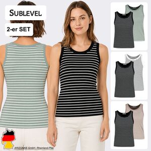 Gestreiftes �rmelloses Tanktop 2er-Set Rundhalsausschnitt