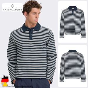 Bequemes Sweatshirt Polokragen Knopfleiste Gestreift