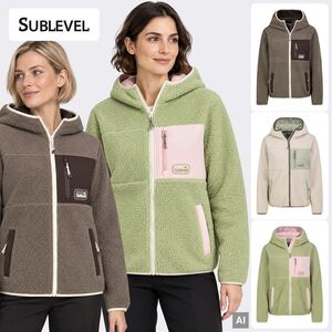 Fleecejacke Kapuze Rei�verschlusstaschen Langarm Stilvoll