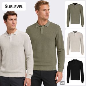 Eleganter Strickpullover Polokragen Knopfleiste Unifarben