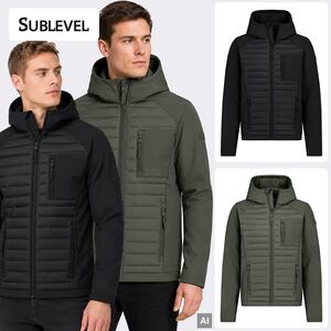 Modische Steppjacke Kapuze Rei�verschlusstaschen Einfarbig
