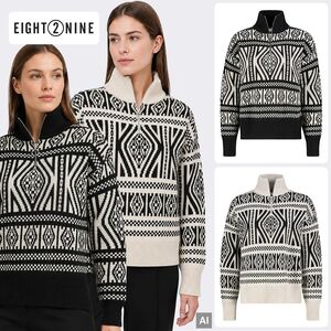 Stylischer Strickpullover Stehkragen Rei�verschluss 