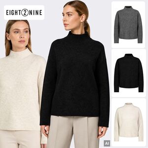 Klassischer Strickpullover Stehkragen Langarm Unifarben 