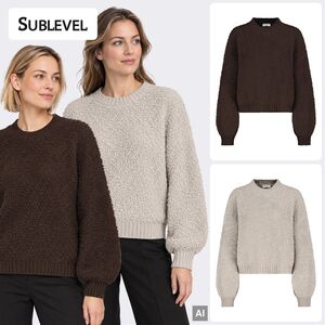 Strukturierter Strickpullover Rundhals Ballon�rmel