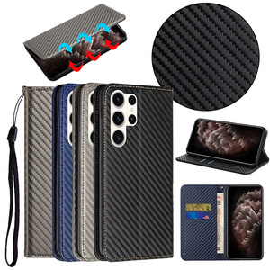 Handy Tasche f�r Samsung Galaxy S25 ULTRA Carbon Fiber Wallet H�lle Magnet Etui