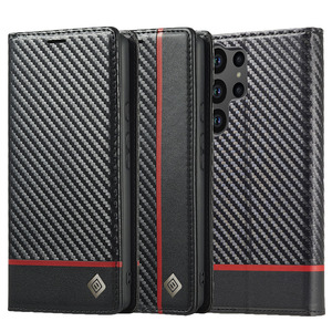 LC.IMEEKE Handy Tasche f�r Samsung Galaxy S24 ULTRA Carbon Wallet Stripe H�lle