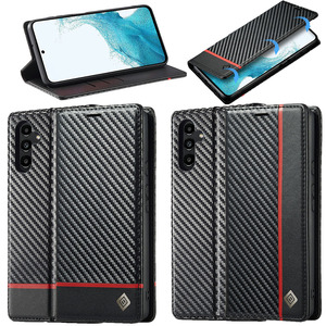 LC.IMEEKE Handy Tasche f�r Samsung Galaxy S25 FE Carbon Wallet Stripe H�lle Etui