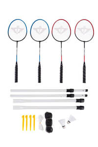 Charlsten Badminton Set mit Netz, 4 Schlgern, 2 Bllen & Tasche