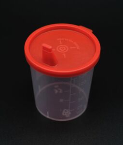 Urinbecher 125 ml, mit Schnappdeckel rot, 100 Stck