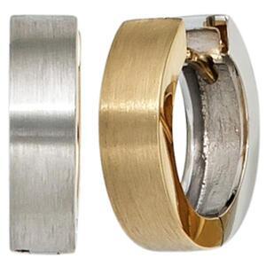 Creolen rund 585 Gold Gelbgold Wei�gold bicolor mattiert Ohrringe