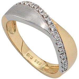 Damen Ring 585 Gelbgold Wei�gold, bicolor matt 16 Diamanten (Gr��e: 50)