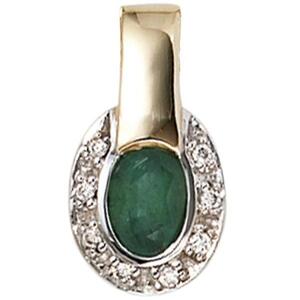 Anh�nger oval 585 Gelbgold bicolor 8 Diamanten Brillanten 1 Smaragd