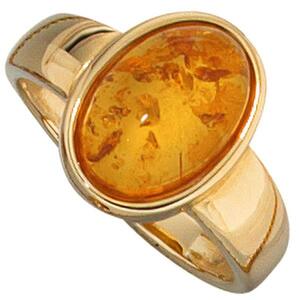 Damen Ring 585 Gold Gelbgold 1 Bernstein, orange Bernsteinring (Gr��e: 52)