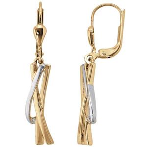 Ohrh�nger 585 Gold Gelbgold bicolor 2 Diamanten Brillanten 36,7 mm