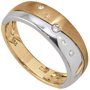 Damen Ring, 585 Gelbgold Wei�gold, bicolor matt 5 Diamanten (Gr��e: 52)