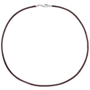 Collier Halskette Seide braun 2,8 mm 42 cm, Verschluss 925 Silber