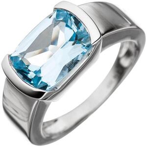 Damen Ring 585 Gold Wei�gold 1 Blautopas, hellblau blau Wei�goldring (Gr��e: 60)