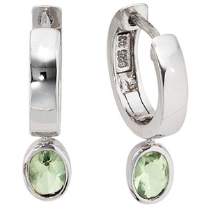 Creolen 925 Sterling Silber 2 Zirkonia gr�n Ohrringe Silbercreolen
