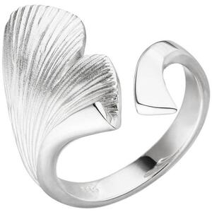 Damen Ring Ginko Ginkgo offen 925 Sterling Silber mattiert, Handarbeit (Gre: 50)