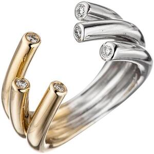 Damen Ring offen 585 Gelbgold Weigold bicolor 6 Diamanten (Gre: 58)