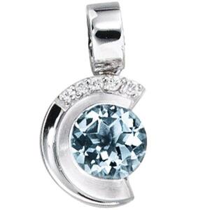 Anh�nger 585 Wei�gold mattiert 5 Diamanten Brillanten 1 Aquamarin blau