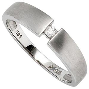 Damen Ring 585 Gold Wei�gold matt 1 Diamant Brillant 0,05ct. (Gr��e: 62)