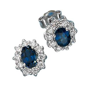 Ohrstecker 585 Weigold 20 Diamanten Brillanten 2 Saphire blau