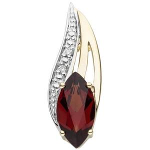 Anh�nger 585 Gold Gelbgold 2 Diamanten Brillanten 1 Granat rot