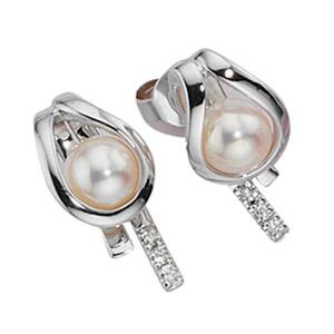 Ohrstecker 585 Wei�gold 6 Diamanten Brillanten S��wasserperlen