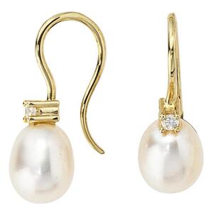 Ohrh�nger 333 Gelbgold 2 S��wasserperlen 2 Zirkonia Ohrringe