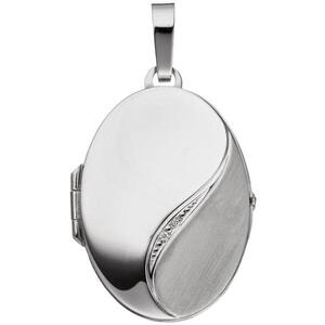 Medaillon oval 585 Wei�gold mattiert 2 Diamanten Anh�nger zum �ffnen