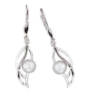 Boutons 585 Gold Wei�gold mattiert 6 Diamanten Brillanten Ohrringe