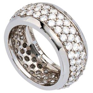 Damen Ring breit 925 Sterling Silber rhodiniert mit Zirkonia rundum Größe 50