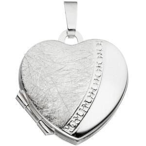Medaillon f�r 2 Fotos Herz 925 Sterling Silber eismatt zum �ffnen