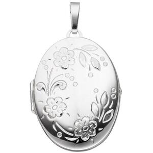 Medaillon oval Blumen f�r 2 Fotos 925 Sterling Silber zum �ffnen