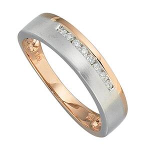 Damen Ring 585 Rotgold Wei�gold bicolor teilmatt  8 Diamanten (Gr��e: 56)