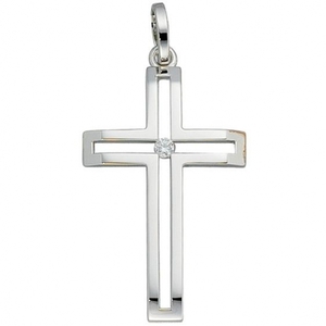 Anh�nger Kreuz 585 Gold Wei�gold 1 Diamant Brillant Kreuz Anh�nger